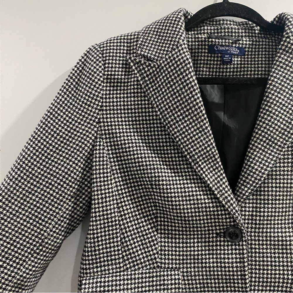 Vintage Chadwicks of Boston Wool Blend Houndstooth Blazer Black White 6 Petite - Picture 2 of 9